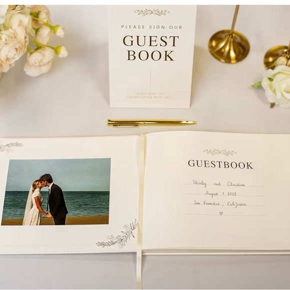 Elegant Ivory Wedding Guest Registry Book with Gold Lettering - Picture 2 of 4